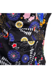 Black venetian Casual Patchwork Print Two Piece Suits Straight Long Sleeve Two-piece Pants Set
