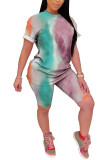 Pink Fashion Casual adult Patchwork Tie Dye Two Piece Suits pencil Short Sleeve Two Pieces