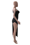 Grey Fashion Sexy Solid Hollowed Out Slit One Shoulder Sleeveless Dress Dresses