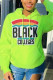 Fluorescent green Chemical fiber blend hooded Long Sleeve Letter Print Fluorescent Rainbow Tops
