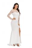 Pink adult Celebrities Fashion Cap Sleeve Long Sleeves O neck A-Line split lace Solid Patchwork