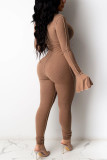 Black Fashion Sexy Solid Patchwork V Neck Skinny Jumpsuits
