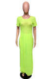 Fluorescent green Casual England Solid Fluorescent Loose Short Sleeve Two Pieces