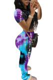purple Fashion Casual Print Two Piece Suits pencil Short Sleeve Two Pieces