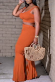 Red Sexy Casual Solid Basic U Neck Sleeveless Two Pieces