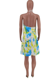 Red Sexy Print Patchwork Halter Cake Skirt Dresses