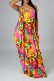 Colour Fashion Sexy Print Backless Spaghetti Strap Long Dress