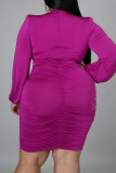 Black Sexy Solid Patchwork V Neck Plus Size Dresses