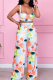 White Sexy Print Patchwork Spaghetti Strap Sleeveless Two Pieces