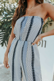 Black Casual Print Patchwork Strapless Straight Jumpsuits