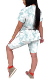 Pink Fashion Casual adult Patchwork Tie Dye Two Piece Suits pencil Short Sleeve Two Pieces
