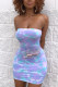 Light Blue Milk. Fashion Sexy adult Ma'am Green Pink Light Blue Light Purple Off The Shoulder Sleeveless Wrapped chest Step Skirt skirt Print Tie and dye Dresses