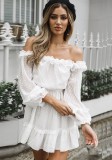White Brief Cute Slash neck Long Sleeve Loose skirt Club Dresses