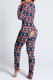 Royal Blue Casual Print V Neck Skinny Jumpsuits