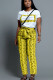Yellow Casual Print Straight Short Sleeve Two-piece Pants Set