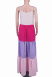 Purple Casual Color Lump Patchwork Spaghetti Strap Straight Dresses