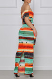 Colour Fashion Sexy Print Backless Slit Off the Shoulder Short Sleeve Dress