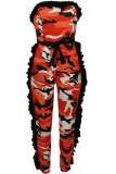 Green Drawstring Mid Patchwork camouflage pencil Pants Jumpsuits & Rompers