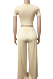 White Casual Solid Patchwork O Neck Short Sleeve Short Two Pieces