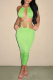 Fruit Green Sexy Solid Hollowed Out Halter Pencil Skirt Dresses