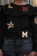 Black O Neck ruffle Print Patchwork Print Long Sleeve Sweats & Hoodies
