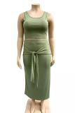 Black Fashion adult Sexy O Neck Bandage Two Piece Suits Solid