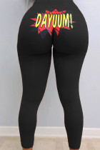 Black yellow Sexy Print Skinny Bottoms