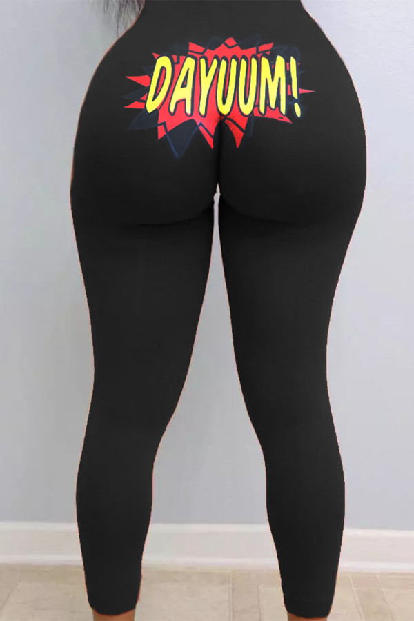 Black yellow Sexy Print Skinny Bottoms