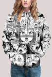 purple Fashion Street Adult Print Patchwork Draw String Pullovers Hooded Collar Outerwear