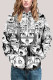 Grey Fashion Street Adult Print Patchwork Draw String Pullovers Hooded Collar Outerwear