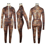Colour Sexy Print Patchwork O Neck Long Sleeve Two Pieces