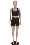 Black Casual Sportswear Solid Backless U Neck Sleeveless Two Pieces
