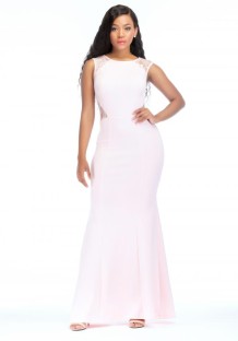 Light Pink Sexy & Club O-Neck Sleeveless Long Club Dresses