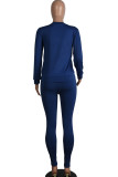 Blue Active Solid Two Piece Suits Print Patchwork pencil Long Sleeve