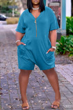 Burgundy Fashion Casual Solid Pocket V Neck Loose Romper