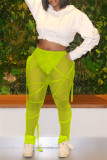 Red Fashion Sexy Solid Draw String See-through Regular Mid Waist Trousers