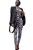 Black Sexy Two Piece Suits Patchwork Striped pencil Long Sleeve