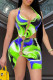 Green Fashion Sexy Print Hollowed Out Backless Halter Sleeveless Dress