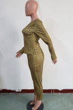Red Casual Print Two Piece Suits pencil Long Sleeve