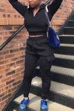 Black Fashion Casual Patchwork Solid Patchwork Turndown Collar Long Sleeve Two Pieces