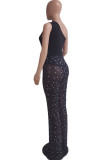 Black Fashion Sexy Patchwork See-through One Shoulder Skinny Jumpsuits