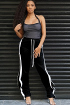 Black Elastic Fly Mid Solid Draped Loose Pants Pants