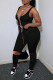 Black Sexy Casual Solid Ripped Vests Strap Design U Neck Sleeveless Two Pieces