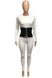 Red Street Patchwork Bandage Patchwork O Neck Skinny Jumpsuits