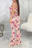 Multicolor Sexy Print Patchwork Spaghetti Strap Sleeveless Two Pieces
