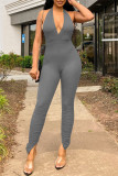 Black Sexy Casual Solid Backless Halter Skinny Jumpsuits