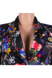 Black venetian Casual Patchwork Print Two Piece Suits Straight Long Sleeve Two-piece Pants Set