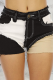 Black Casual Patchwork Make Old Mid Waist Skinny Denim Shorts