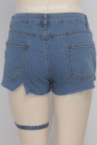 Blue Denim Button Fly Zipper Fly Mid Pocket Zippered washing Straight shorts Shorts