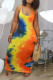 Orange Sexy Tank Sleeveless O neck Slim Dress Ankle-Length Print Tie and dye Dresses